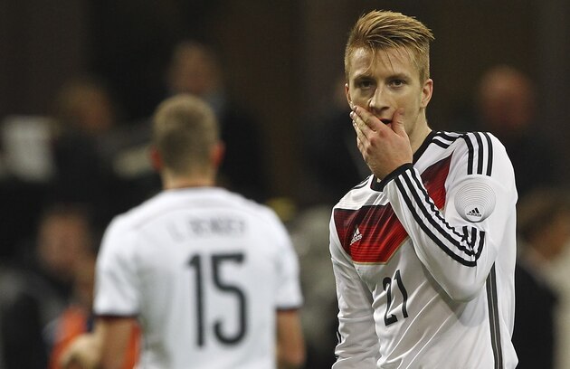 MILAN, ITALY - NOVEMBER 15:  Marco Reus of Germany shows his dejection during the international friendly match between Italy and Germany at Giuseppe Meazza Stadium on November 15, 2013 in Milan, Italy.  (Photo by Marco Luzzani/Getty Images)