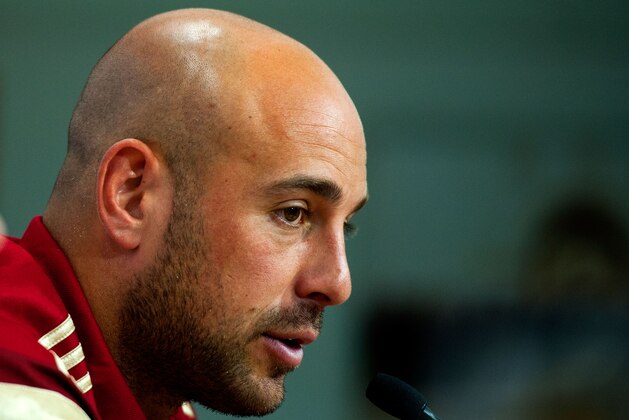 SEVILLE, SPAIN - MAY 29:  Pepe Reina of Spain faces the media during a press conference ahead of their international friendly match against Bolivia at the Ramon Sanchez Pizjuan stadium on May 29, 2014 in Seville, Spain.  (Photo by David Ramos/Getty Images)