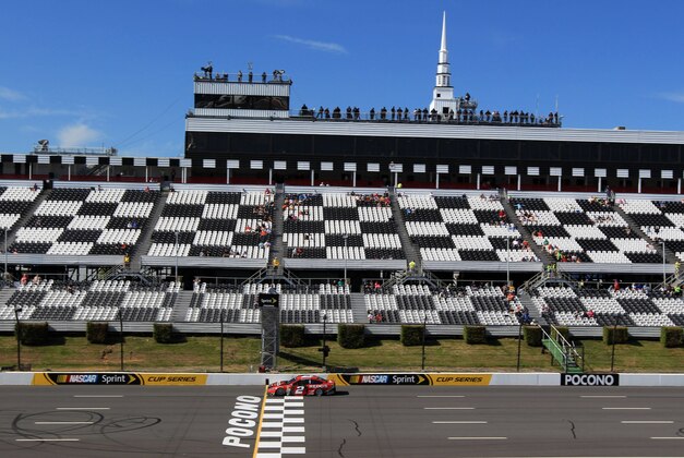 Jun 7, 2014; Long Pond, PA, USA; NASCAR Sprint Cup driver Brad Keselowski (2) during practice for the Pocono 400 at Pocono Raceway. Mandatory Credit: Matthew O'Haren-USA TODAY Sports