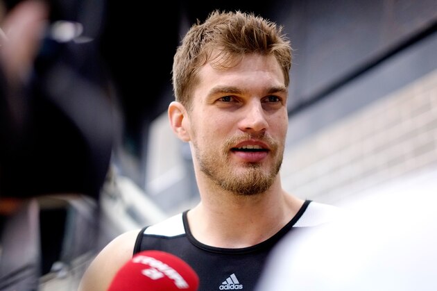 SAN ANTONIO, TX - JUNE 06: Tiago Splitter #22 of the San Antonio Spurs speaks to the media on a practice day following Game One of the 2014 NBA Finals against the Miami Heat at the Spurs Practice Facility on June 6, 2014 in San Antonio, Texas. NOTE TO USER: User expressly acknowledges and agrees that, by downloading and or using this photograph, User is consenting to the terms and conditions of the Getty Images License Agreement.  (Photo by Alex Trautwig/Getty Images)