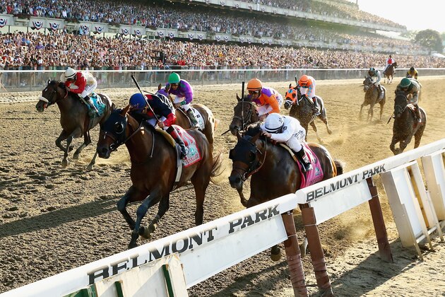 ELMONT, NY - JUNE 07:  Tonalist #11, ridden by Joel Rosario, races to the finish line enroute to winning the 146th running of the Belmont Stakes at Belmont Park on June 7, 2014 in Elmont, New York.  (Photo by Al Bello/Getty Images)