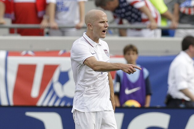 JACKSONVILLE, FL - JUNE 07:  Midfielder Michael Bradley #4 of the United States yells over at forward Clint Dempsey #8 (not pictured) during the international friendly match against Nigeria at EverBank Field on June 7, 2014 in Jacksonville, Florida.  (Photo by Mike Zarrilli/Getty Images)