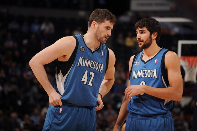 DENVER, CO - March 3: Kevin Love #42 and Ricky Rubio #9 of the Minnesota Timberwolves talk during the game against the Denver Nuggets on March 3, 2014 at the Pepsi Center in Denver, Colorado. NOTE TO USER: User expressly acknowledges and agrees that, by downloading and/or using this Photograph, user is consenting to the terms and conditions of the Getty Images License Agreement. Mandatory Copyright Notice: Copyright 2014 NBAE (Photo by Bart Young/NBAE via Getty Images) DENVER, CO - March 3: Kevin Love #42 and Ricky Rubio #9 of the Minnesota Timberwolves talk during the game against the Denver Nuggets on March 3, 2014 at the Pepsi Center in Denver, Colorado. NOTE TO USER: User expressly acknowledges and agrees that, by downloading and/or using this Photograph, user is consenting to the terms and conditions of the Getty Images License Agreement. Mandatory Copyright Notice: Copyright 2014 NBAE (Photo by Bart Young/NBAE via Getty Images)