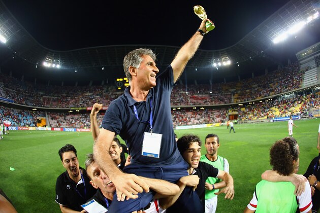 ULSAN, SOUTH KOREA - JUNE 18: Iran coach, Carlos Queiroz celebrates during the FIFA 2014 World Cup Qualifier match between South Korea and Iran at Munsu Cup Stadium on June 18, 2013 in Ulsan, South Korea. (Photo by Amin M. Jamali/Getty Images) ULSAN, SOUTH KOREA - JUNE 18: Iran coach, Carlos Queiroz celebrates during the FIFA 2014 World Cup Qualifier match between South Korea and Iran at Munsu Cup Stadium on June 18, 2013 in Ulsan, South Korea. (Photo by Amin M. Jamali/Getty Images)