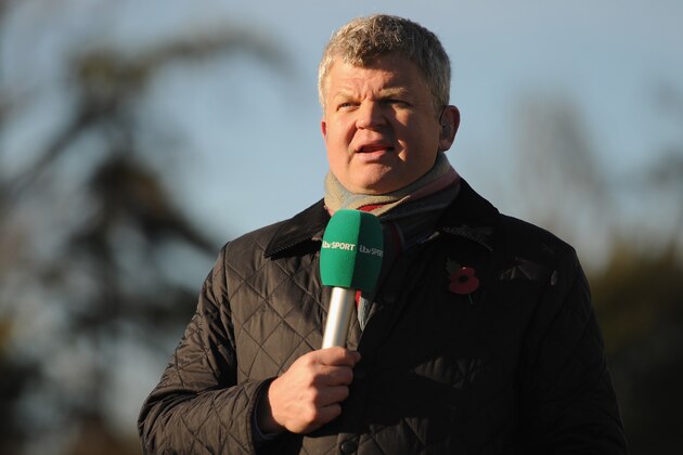 BISHOP'S STORTFORD, ENGLAND - NOVEMBER 10:  ITV's Adrian Chiles before the FA Cup First Round match between Bishop's Storford and Northampton Town ProKit UK stadium on November 10, 2013 in Bishop's Stortford, England.  (Photo by Shaun Botterill/Getty Images)