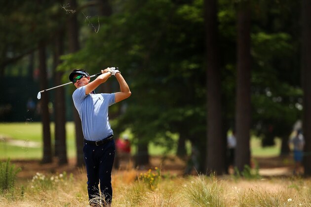 PINEHURST, NC - JUNE 09:  Hyung Sung Kim of Korea takes his second shot during a practice round prior to the start of the 114th U.S. Open at Pinehurst Resort & Country Club, Course No. 2 on June 9, 2014 in Pinehurst, North Carolina.  (Photo by Mike Ehrmann/Getty Images)