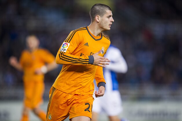 SAN SEBASTIAN, SPAIN - APRIL 05: Alvaro Morata of Real Madrid celebrates after scoring during the La Liga match between Real Sociedad and Real Madrid CF at Estadio Anoeta on April 5, 2014 in San Sebastian, Spain. (Photo by Juan Manuel Serrano Arce/Getty Images) SAN SEBASTIAN, SPAIN - APRIL 05: Alvaro Morata of Real Madrid celebrates after scoring during the La Liga match between Real Sociedad and Real Madrid CF at Estadio Anoeta on April 5, 2014 in San Sebastian, Spain. (Photo by Juan Manuel Serrano Arce/Getty Images)
