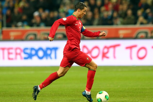 STOCKHOLM, SWEDEN - NOVEMBER 19:  Cristiano Ronaldo of Portugal runs with the ball during the FIFA 2014 World Cup Qualifier Play-off Second Leg match between Sweden and Portugal at Friends Arena on November 19, 2013 in Stockholm, Sweden.  (Photo by Martin Rose/Getty Images,)
