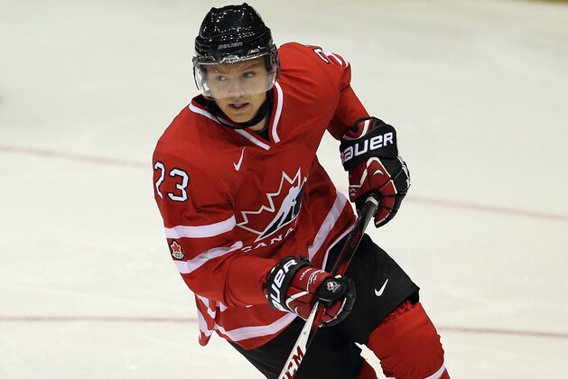 LAKE PLACID, NY - AUGUST 07: Sam Reinhart #23 of Team Canada skates against Team Finland during the 2013 USA Hockey Junior Evaluation Camp at the Lake Placid Olympic Center on August 7, 2013 in Lake Placid, New York.  (Photo by Bruce Bennett/Getty Images)