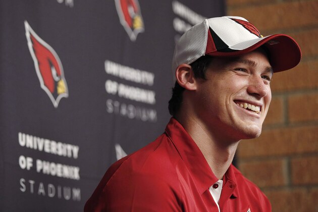 Troy Niklas, a tight end from Notre Dame, smiles during a news conference with the Arizona Cardinals, Tuesday, May 13, 2014, in Tempe, Ariz. The Cardinals selected Niklas in the second round of the NFL football draft. (AP Photo)