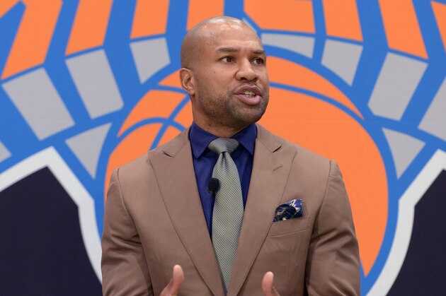 GREENBURGH, NY - JUNE 10:  Derek Fisher announced as coach of the New York Knicks at a press conference on June 10, 2014 in Greenburgh, New York. NOTE TO USER: User expressly acknowledges and agrees that, by downloading and/or using this Photograph, user is consenting to the terms and conditions of the Getty Images License Agreement. Mandatory Copyright Notice: Copyright 2014 NBAE (Photo by Jennifer Pottheiser/NBAE via Getty Images)