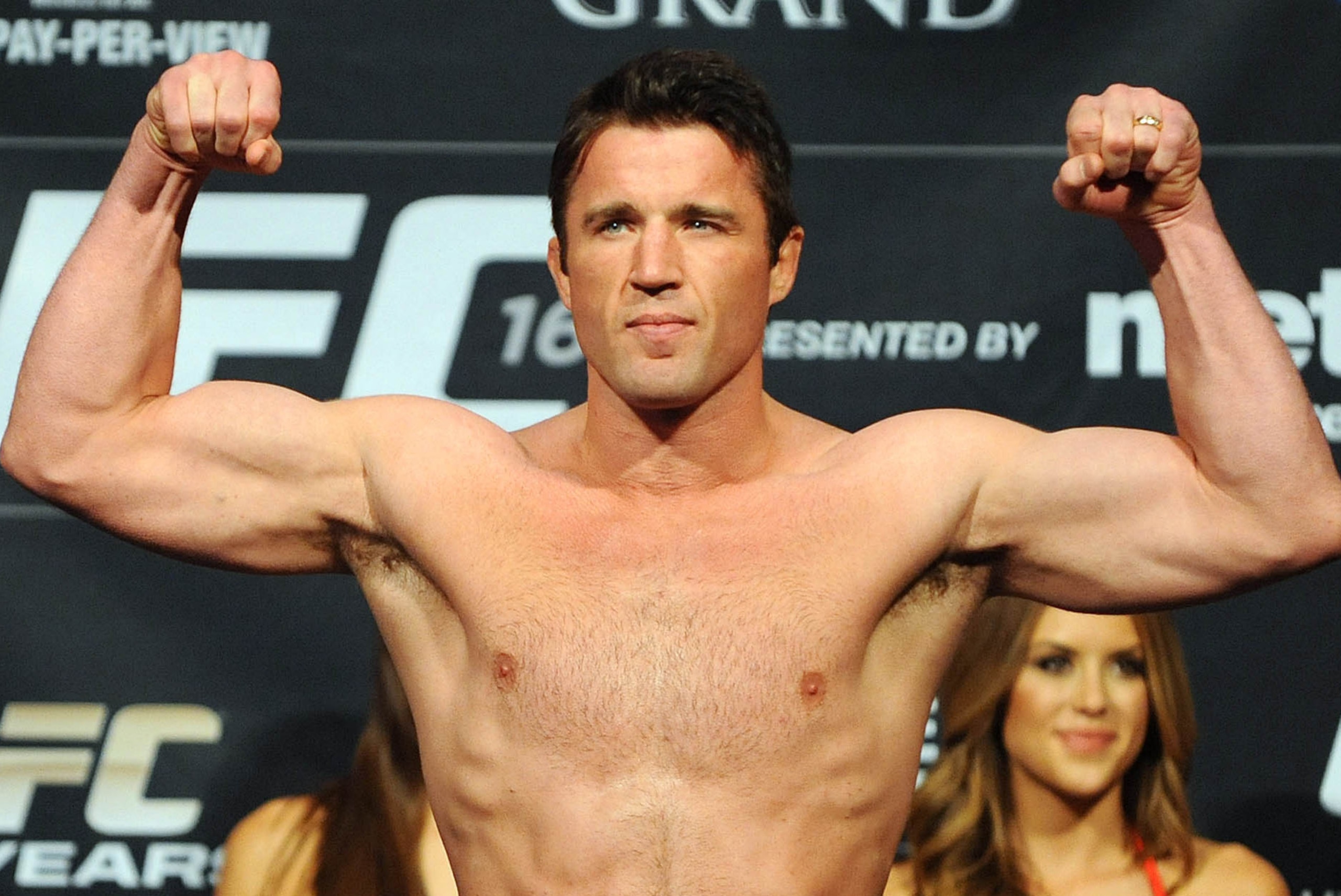 Nov 15, 2013; Las Vegas, NV, USA; UFC fighter Chael Sonnen participates in the official weigh-in of UFC 167 at MGM Grand Garden Arena. Mandatory Credit: Stephen R. Sylvanie-USA TODAY Sports