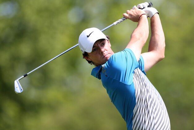 May 30, 2014; Dublin, OH, USA;  Rory McIlroy hits a tee shot during the second round of The Memorial Tournament at Muirfield Village Golf Club. Mandatory Credit: Brian Spurlock-USA TODAY Sports