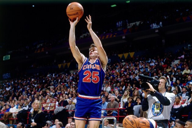 MINNEAPOLIS - FEBRUARY 12:  Mark Price #25 of the Cleveland Cavaliers shoots during the 1994  AT&T three point Shootout on February 12, 1994 at the Target Center in Minneapolis, Minnesota.  NOTE TO USER: User expressly acknowledges that, by downloading and or using this photograph, User is consenting to the terms and conditions of the Getty Images License agreement. Mandatory Copyright Notice: Copyright 1994 NBAE (Photo by Nathaniel S. Butler/NBAE via Getty Images)