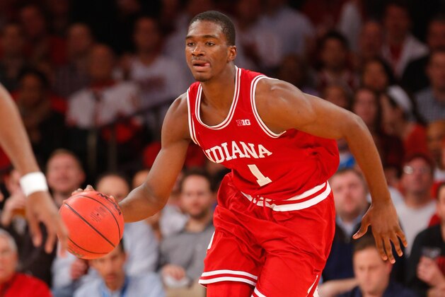 Nov 22, 2013; New York, NY, USA;  Indiana Hoosiers forward Noah Vonleh (1) brings the ball up court during the first half against the Connecticut Huskies at Madison Square Garden. Mandatory Credit: Jim O'Connor-USA TODAY Sports