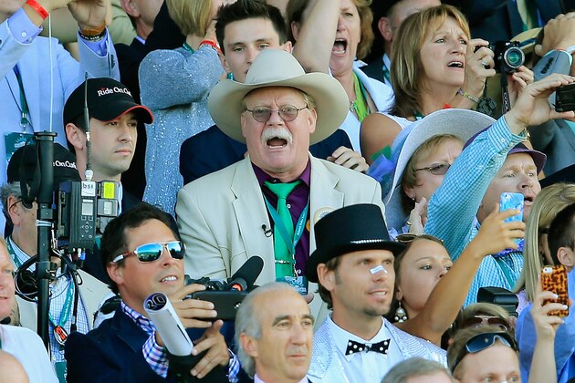 ELMONT, NY - JUNE 07:  Steve Coburn, co-owner of California Chrome reacts while watching the 146th running of the Belmont Stakes at Belmont Park on June 7, 2014 in Elmont, New York.  (Photo by Rob Carr/Getty Images)