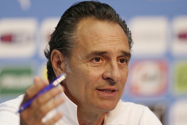Italy coach Cesare Prandelli gestures during a press conference at the