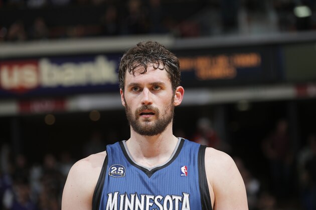 SACRAMENTO, CA - APRIL 13: Kevin Love #42 of the Minnesota Timberwolves in a game against the Sacramento Kings on April13, 2014 at Sleep Train Arena in Sacramento, California. NOTE TO USER: User expressly acknowledges and agrees that, by downloading and or using this photograph, User is consenting to the terms and conditions of the Getty Images Agreement. Mandatory Copyright Notice: Copyright 2014 NBAE (Photo by Rocky Widner/NBAE via Getty Images)