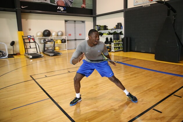 DALLAS, TX - MAY 22:  University of Kentucky power forward and projected lottery draft pick Julius Randle time at home with his mother Caroline, works out at the Michael Johnson Performance Center, revisits his high school Prestonwood Christian Academy, interviews with Rick Fox and practices basketball on May 22, 2014 in Dallas, Texas.  Stern along with 9 other members will be inducted August 7-9 during this year's Enshrinement Ceremonies in Springfield, Massachusetts. NOTE TO USER: User expressly acknowledges and agrees that, by downloading and or using this Photograph, user is consenting to the terms and conditions of the Getty Images License Agreement. Mandatory Copyright Notice: Copyright 2014 NBAE (Photo by Layne Murdoch/NBAE via Getty Images)