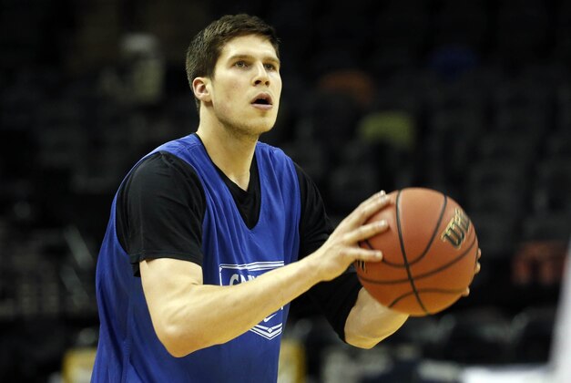Mar 20, 2014; San Antonio, TX, USA; Creighton Bluejays forward Doug McDermott (3) shoots during practice before the second round of the 2014 NCAA Tournament at AT&T Center. Mandatory Credit: Kevin Jairaj-USA TODAY Sports