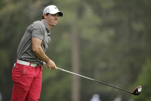 Rory McIlroy, of Northern Ireland, reacts to his tee shot on the second hole during the first round of the U.S. Open golf tournament in Pinehurst, N.C., Thursday, June 12, 2014. (AP Photo/Chuck Burton)