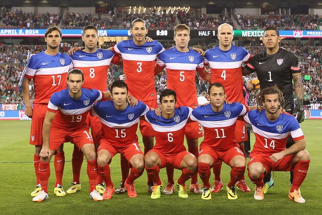 GLENDALE, AZ - APRIL 02:  Team USA; (Top L-R) Chris Wondolowski #17,  Clint Dempsey #8, Omar Gonzalez #3,  Matt Besler #5, Michael Bradley #4 and goalkeeper Nick Rimando #1 (Bottom L-R) Graham Zusi #19, Michael Parkhurst #15, Tony Beltran #6, Brad Davis #11 and Kyle Beckerman #14 pose for a group photo before the International Friendly against Meixco at University of Phoenix Stadium on April 2, 2014 in Glendale, Arizona.  (Photo by Christian Petersen/Getty Images)