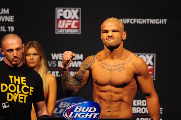 Apr 18, 2014; Orlando, FL, USA; Thiago Alves during a weigh-in for UFC on FOX 11 at Amway Center. Mandatory Credit: David Manning-USA TODAY Sports