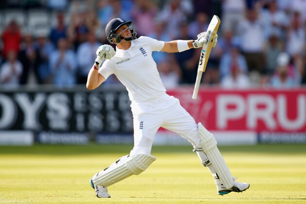 LONDON, ENGLAND - JUNE 12: Joe Root of England celebrates reaching his century during day one of the 1st Investec Test match between England and Sri Lanka at Lord's Cricket Ground on June 12, 2014 in London, England.  (Photo by Harry Engels/Getty Images)