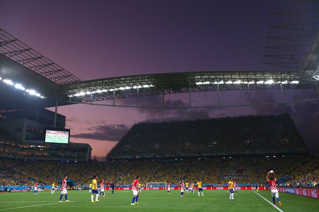 SAO PAULO, BRAZIL - JUNE 12:  A general  view of the arena during the 2014 FIFA World Cup Brazil Group A match between Brazil and Croatia at Arena de Sao Paulo on June 12, 2014 in Sao Paulo, Brazil.  (Photo by Warren Little/Getty Images)