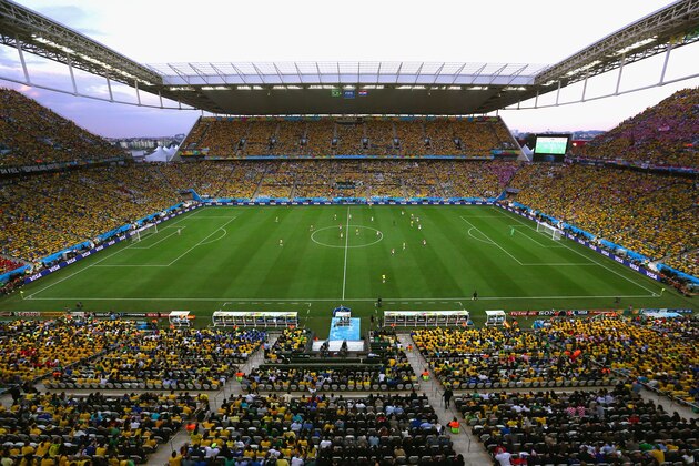 SAO PAULO, BRAZIL - JUNE 12:  A general view of the arena during the 2014 FIFA World Cup Brazil Group A match between Brazil and Croatia at Arena de Sao Paulo on June 12, 2014 in Sao Paulo, Brazil.  (Photo by Kevin Cox/Getty Images)
