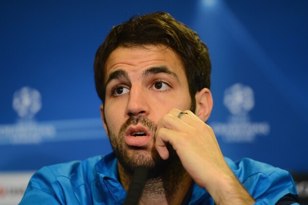 LONDON, ENGLAND - APRIL 17:  Cesc Fabregas of Barcelona attends a press conference ahead of their UEFA Champions League semi-final first leg match against Chelsea at Stamford Bridge on April 17, 2012 in London, England.  (Photo by Mike Hewitt/Getty Images)