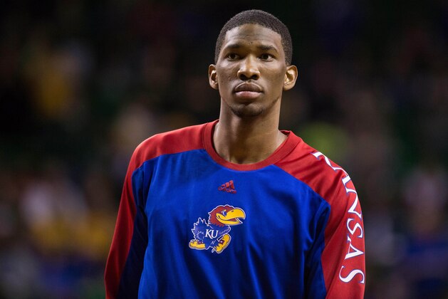 Feb 4, 2014; Waco, TX, USA; Kansas Jayhawks center Joel Embiid (21) warms up before the game against the Baylor Bears at the Ferrell Center. The Jayhawks defeated the Bears 69-52. Mandatory Credit: Jerome Miron-USA TODAY Sports