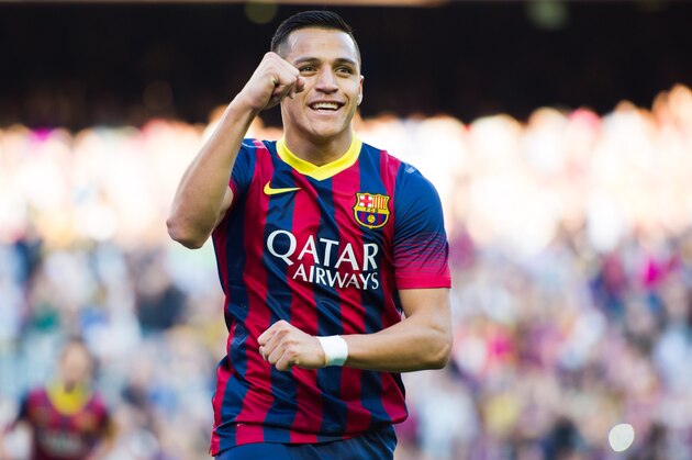 BARCELONA, SPAIN - MARCH 16: Alexis Sanchez of FC Barcelona celebrates after scoring his team's second goal during the La Liga match between FC Barcelona and CA Osasuna at Camp Nou on March 16, 2014 in Barcelona, Spain. (Photo by Alex Caparros/Getty Images)