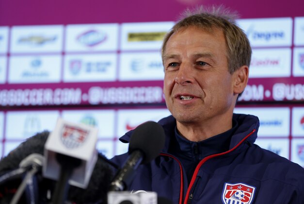 United States' head coach Juergen Klinsmann attends a news conference before a training session at the Sao Paulo FC training center in Sao Paulo, Brazil, Wednesday, June 11, 2014. The U.S. will play in group G of the 2014 soccer World Cup. (AP Photo/Julio Cortez)