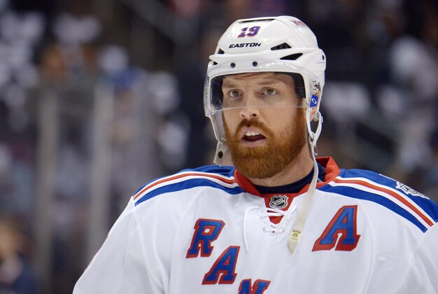 Jun 4, 2014; Los Angeles, CA, USA; New York Rangers center Brad Richards (19) warms up before game one of the 2014 Stanley Cup Final against the Los Angeles Kings at Staples Center. Mandatory Credit: Kirby Lee-USA TODAY Sports