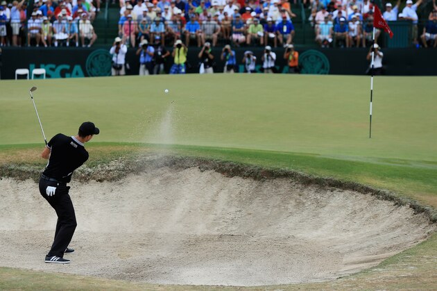 PINEHURST, NC - JUNE 13:  Martin Kaymer of Germany plays a bunker shot on the seventh hole during the second round of the 114th U.S. Open at Pinehurst Resort & Country Club, Course No. 2 on June 13, 2014 in Pinehurst, North Carolina.  (Photo by David Cannon/Getty Images)