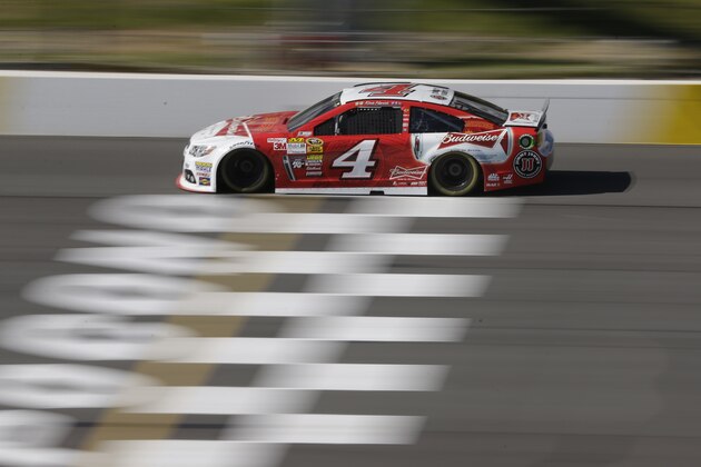 Kevin Harvick practices for Sunday's NASCAR Sprint Cup Series auto race at Pocono Raceway on Saturday, June 7, 2014, in Long Pond, Pa. (AP Photo/Mike Groll)