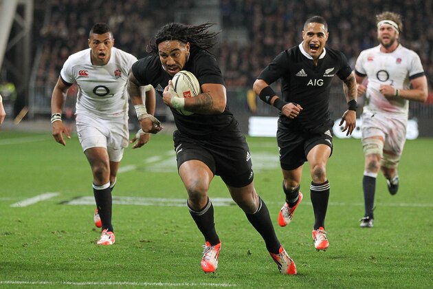 DUNEDIN, NEW ZEALAND - JUNE 14:  Ma'a Nonu of the All Blacks dives over to score a try during the International Test Match between the New Zealand All Blacks and England at Forsyth Barr Stadium on June 14, 2014 in Dunedin, New Zealand.  (Photo by Martin Hunter/Getty Images)