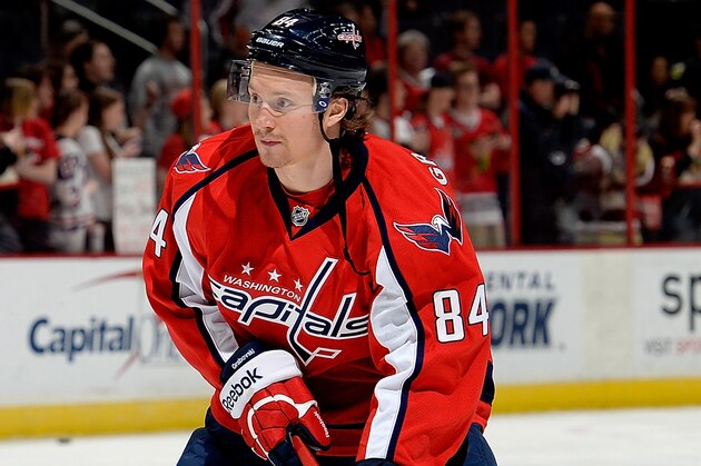 WASHINGTON, DC - APRIL 11: Mikhail Grabovski #84 of the Washington Capitals warms up before an NHL game against the Chicago Blackhawks at Verizon Center on April 11, 2014 in Washington, DC.  (Photo by Patrick McDermott/NHLI via Getty Images)