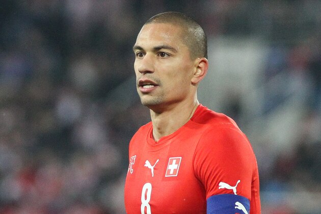 ST GALLEN, SWITZERLAND - MARCH 05: Goekhan Inler of Switzerland looks onduring the international friendly match between Switzerland and Croatia at the AFG Arena on March 5, 2014 in St Gallen, Switzerland.  (Photo by Marc Eich/Getty Images)