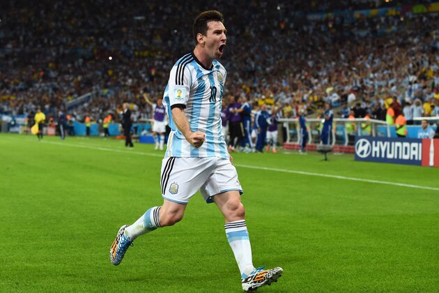 RIO DE JANEIRO, BRAZIL - JUNE 15:  Lionel Messi of Argentina reacts after scoring his team's second goal during the 2014 FIFA World Cup Brazil Group F match between Argentina and Bosnia-Herzegovina at Maracana on June 15, 2014 in Rio de Janeiro, Brazil.  (Photo by Matthias Hangst/Getty Images)
