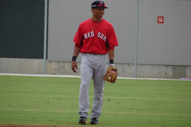 Nov 2, 2013; Surprise, AZ, USA; Boston Red Sox infielder Mookie Betts against the East during the Fall Stars Game at Surprise Stadium. Mandatory Credit: Mark J. Rebilas-USA TODAY Sports