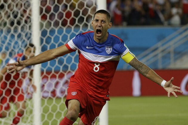 United States' Clint Dempsey celebrates after scoring the opening goal during the group G World Cup soccer match between Ghana and the United States at the Arena das Dunas in Natal, Brazil, Monday, June 16, 2014. (AP Photo/Ricardo Mazalan) United States' Clint Dempsey celebrates after scoring the opening goal during the group G World Cup soccer match between Ghana and the United States at the Arena das Dunas in Natal, Brazil, Monday, June 16, 2014. (AP Photo/Ricardo Mazalan)