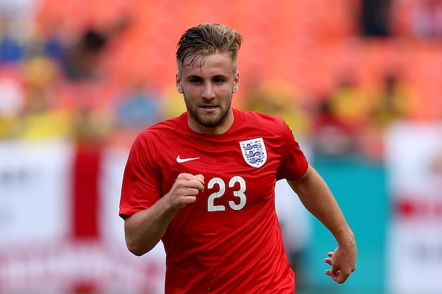 MIAMI GARDENS, FL - JUNE 04:  Luke Shaw in action during the International friendly match between England and Ecuador at Sun Life Stadium on June 4, 2014 in Miami Gardens, Florida.  (Photo by Richard Heathcote/Getty Images)