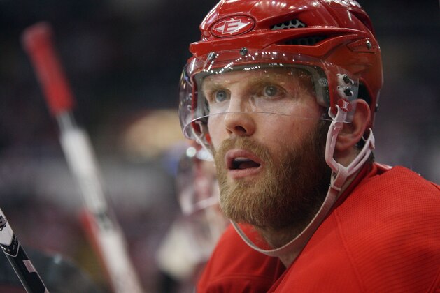 Detroit Red Wings right wing Dan Cleary watches from the bench while playing the Pittsburgh Penguins in Game 1 of the NHL Stanley Cup finals hockey series in Detroit, Saturday, May 30, 2009. (AP Photo/Carlos Osorio) Detroit Red Wings right wing Dan Cleary watches from the bench while playing the Pittsburgh Penguins in Game 1 of the NHL Stanley Cup finals hockey series in Detroit, Saturday, May 30, 2009. (AP Photo/Carlos Osorio)