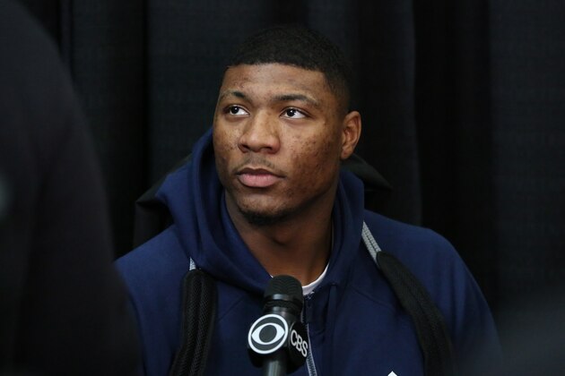 CHICAGO, IL - May 15:  NBA draft prospect Marcus Smart answers questions during a media circuit at the 2014 Draft Combine on May 15, 2014 at Quest Multisport in Chicago, Illinois. NOTE TO USER:  User expressly acknowledges and agrees that, by downloading and or using this Photograph, user is consenting to the terms and conditions of the Getty Images License Agreement.  Mandatory Copyright Notice:  Copyright 2014 NBAE (Photo by Gary Dineen/NBAE via Getty Images)