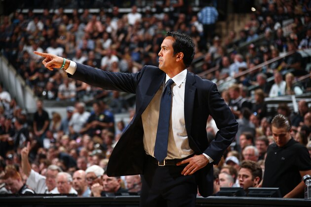 SAN ANTONIO, TX - JUNE 15: Erik Spoelstra Head Coach of the Miami Heat isolated during Game Five of the 2014 NBA Finals at AT&T Center on June 15, 2014 in San Antonio, Texas. NOTE TO USER: User expressly acknowledges and agrees that, by downloading and/or using this photograph, user is consenting to the terms and conditions of the Getty Images License Agreement.  Mandatory Copyright Notice: Copyright 2014 NBAE (Photo by Nathaniel S. Butler/NBAE via Getty Images)