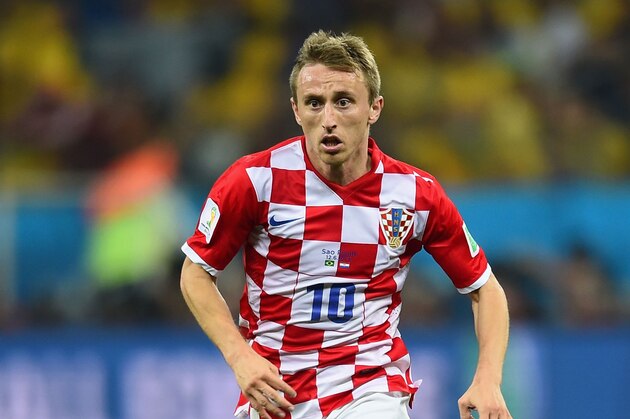 SAO PAULO, BRAZIL - JUNE 12:  Luka Modric of Croatia in action during the 2014 FIFA World Cup Brazil Group A match between Brazil and Croatia at Arena de Sao Paulo on June 12, 2014 in Sao Paulo, Brazil.  (Photo by Christopher Lee/Getty Images)