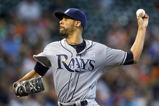 Tampa Bay Rays pitcher David Price throws during the first inning of a baseball game against the Houston Astros, Sunday, June 15, 2014, in Houston. (AP Photo/Patric Schneider)