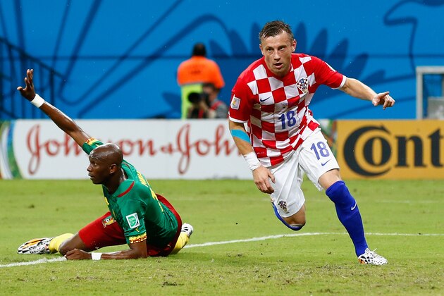 MANAUS, BRAZIL - JUNE 18:  Ivica Olic of Croatia celebrates after scoring his team's first goal during the 2014 FIFA World Cup Brazil Group A match between Cameroon and Croatia at Arena Amazonia on June 18, 2014 in Manaus, Brazil.  (Photo by Matthew Lewis/Getty Images)